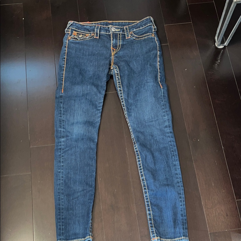 True Religion Women's Skinny Jeans in Dark Blue with Contrast Stitching - Picture 2 of 9